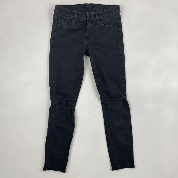 J Brand Black/Gray Denim Low Rise Distressed Crop Skinny Jeans Sz 26 Stretch - Picture 2 of 10